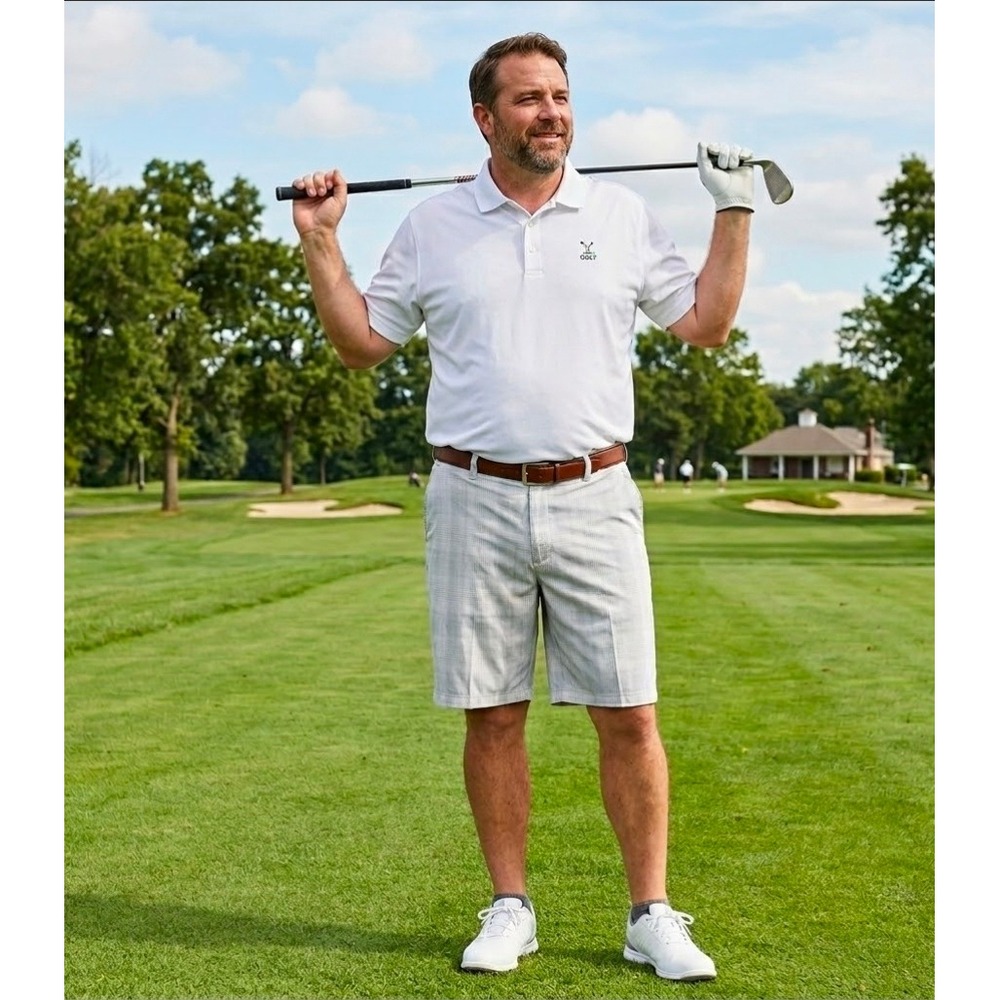 Ben Hogan Mens Golf Shorts Size 42 Grey White Plaid‎ Performance Stretch WT3396